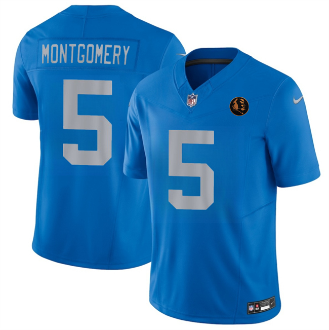 Men's Detroit Lions #5 David Montgomery Blue 2025 F.U.S.E.With John Madden Patch Vapor Limited Stitched Jersey Men's Detroit Lions #5 David Montgomery Blue 2025 F.U.S.E.With John Madden Patch Vapor Limited Stitched Jersey