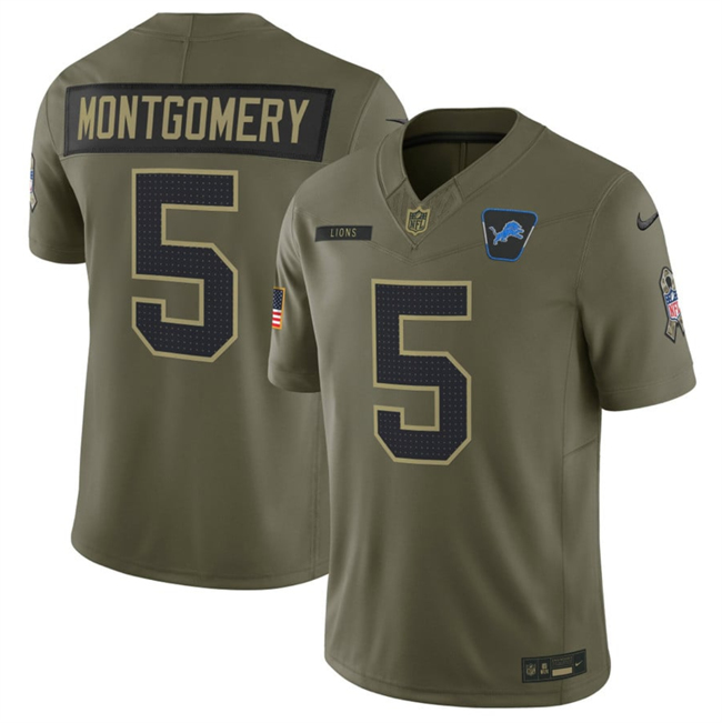 Men's Detroit Lions #5 David Montgomery Olive 2025 F.U.S.E. Salute to Service Limited Stitched Football Jersey Men's Detroit Lions #5 David Montgomery Olive 2025 F.U.S.E. Salute to Service Limited Stitched Football Jersey