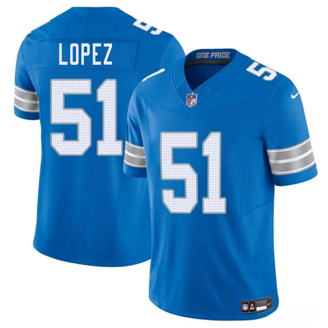 Men's Detroit Lions #51 Roy Lopez Blue 2025 F.U.S.E. Vapor Limited Stitched Jersey Men's Detroit Lions #51 Roy Lopez Blue 2025 F.U.S.E. Vapor Limited Stitched Jersey