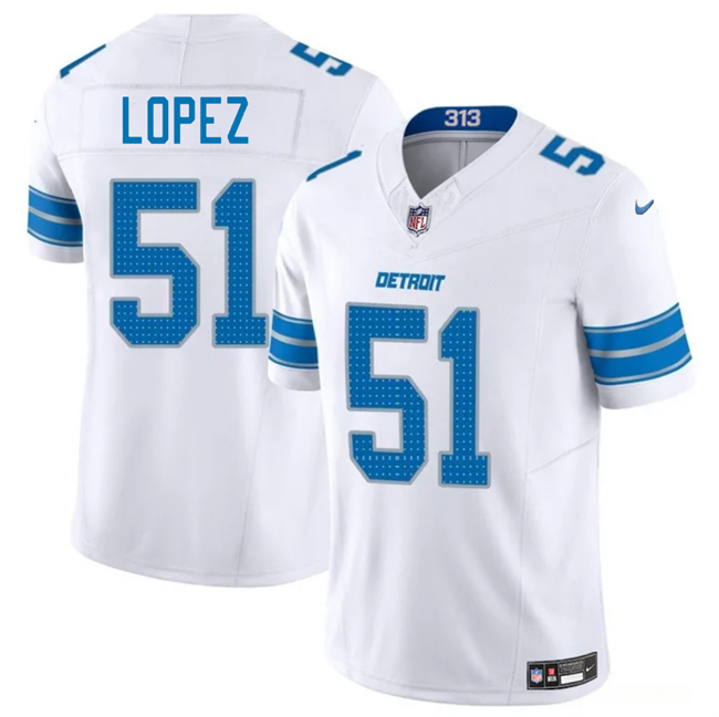 Men's Detroit Lions #51 Roy Lopez White 2025 F.U.S.E. Vapor Limited Stitched Jersey Men's Detroit Lions #51 Roy Lopez White 2025 F.U.S.E. Vapor Limited Stitched Jersey