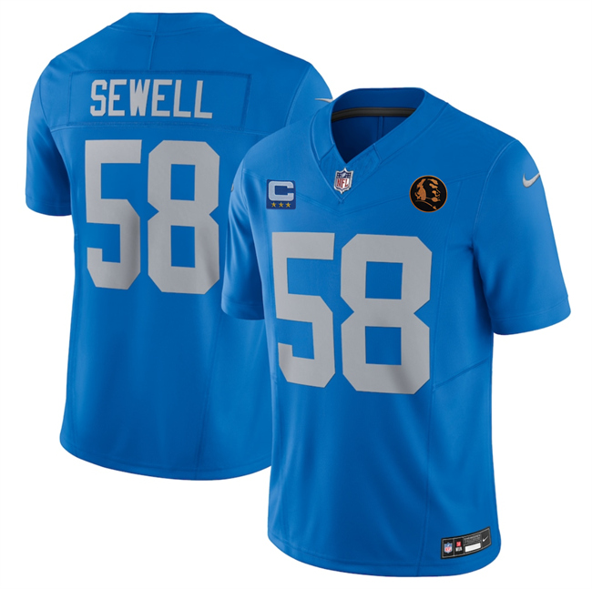 Men's Detroit Lions #58 Penei Sewell Blue 2025 F.U.S.E. With 3 -Star C Patch And John Madden Patch Vapor Limited Stitched Jersey Men's Detroit Lions #58 Penei Sewell Blue 2025 F.U.S.E. With 3 -Star C Patch And John Madden Patch Vapor Limited Stitched Jersey