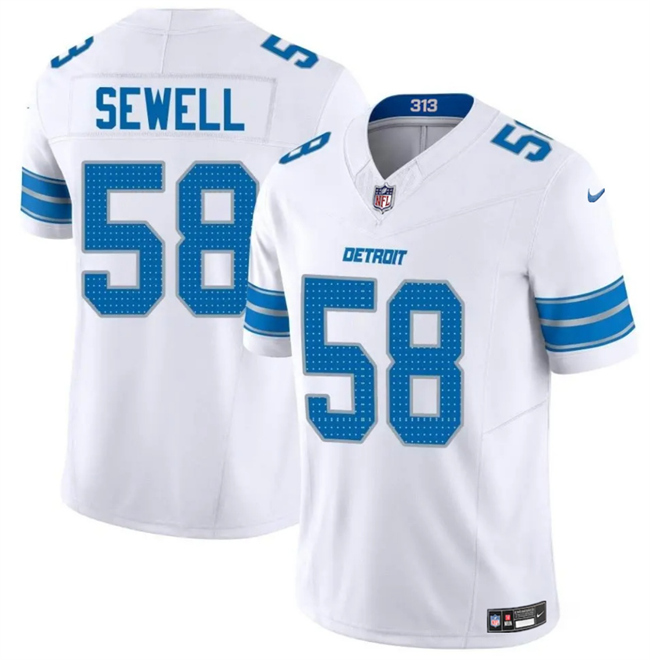 Men's Detroit Lions #58 Penei Sewell White 2025 F.U.S.E. Vapor Limited Stitched Jersey Men's Detroit Lions #58 Penei Sewell White 2025 F.U.S.E. Vapor Limited Stitched Jersey