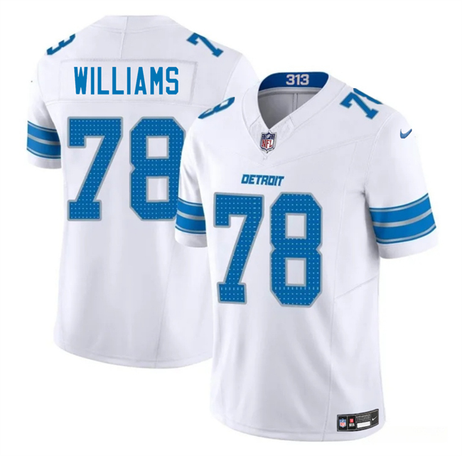 Men's Detroit Lions #78 Tyleik Williams White 2025 Draft F.U.S.E. Vapor Limited Stitched Jersey Men's Detroit Lions #78 Tyleik Williams White 2025 Draft F.U.S.E. Vapor Limited Stitched Jersey