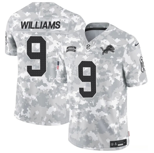 Men's Detroit Lions #9 Jameson Williams 2024 F.U.S.E Arctic Camo Salute To Service Limited Stitched Football Jersey Men's Detroit Lions #9 Jameson Williams 2024 F.U.S.E Arctic Camo Salute To Service Limited Stitched Football Jersey
