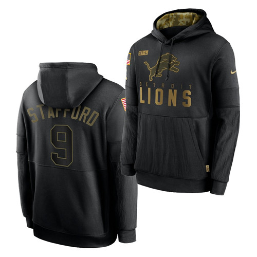 Men's Detroit Lions #9 Matthew Stafford 2020 Salute To Service Black Sideline Performance Pullover Hoodie Men's Detroit Lions #9 Matthew Stafford 2020 Salute To Service Black Sideline Performance Pullover Hoodie