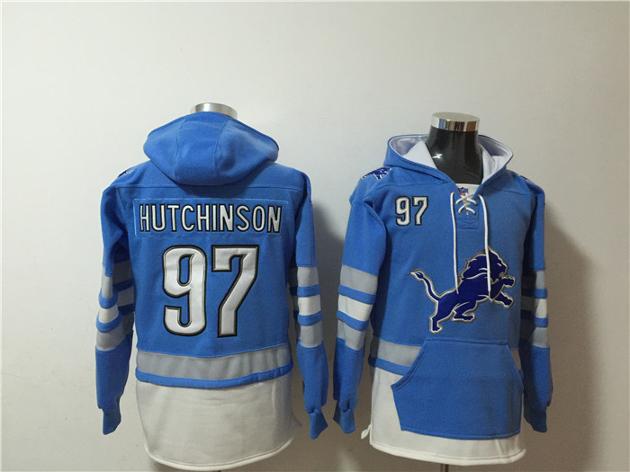 Men's Detroit Lions #97 Aidan Hutchinson Blue Ageless Must-Have Lace-Up Pullover Hoodie Men's Detroit Lions #97 Aidan Hutchinson Blue Ageless Must-Have Lace-Up Pullover Hoodie