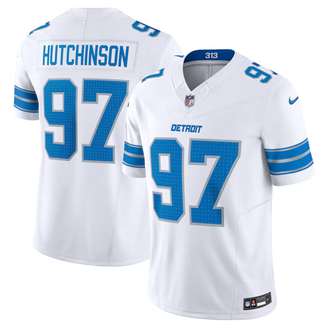 Men's Detroit Lions #97 Aidan Hutchinson White 2024 F.U.S.E. Vapor Limited Stitched Jersey1