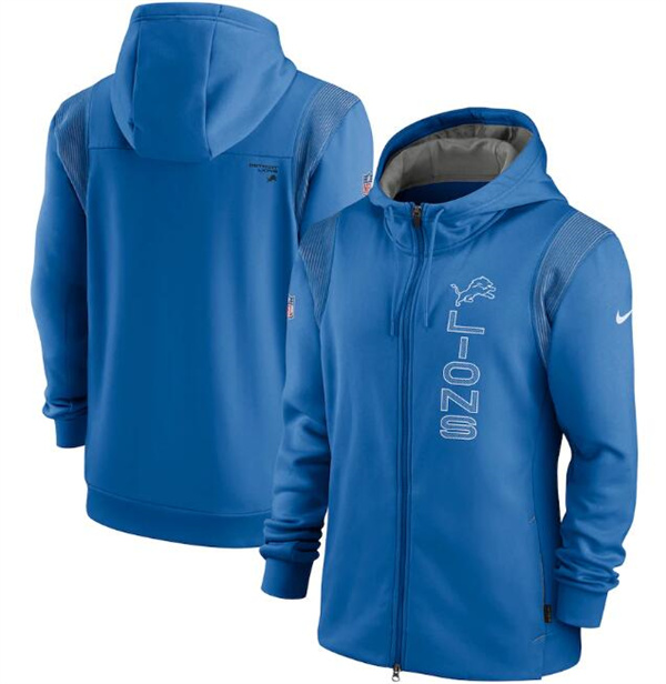 Men's Detroit Lions 2021 Blue Sideline Team Performance Full-Zip Hoodie Men's Detroit Lions 2021 Blue Sideline Team Performance Full-Zip Hoodie