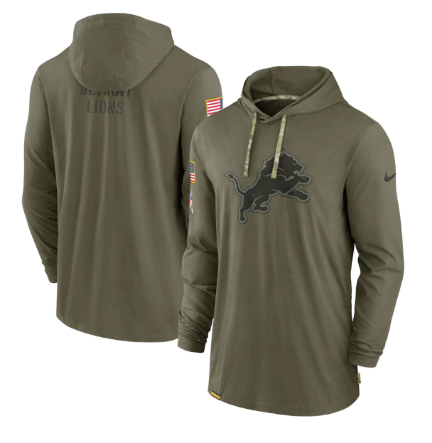 Men's Detroit Lions 2022 Olive Salute To Service Tonal Pullover Hoodie Men's Detroit Lions 2022 Olive Salute To Service Tonal Pullover Hoodie