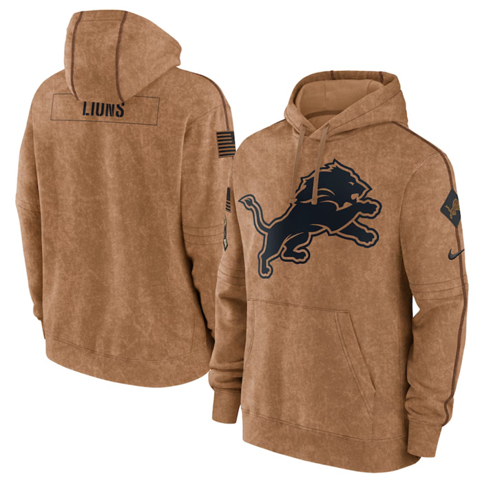 Men's Detroit Lions 2023 Brown Salute To Service Pullover Hoodie Men's Detroit Lions 2023 Brown Salute To Service Pullover Hoodie