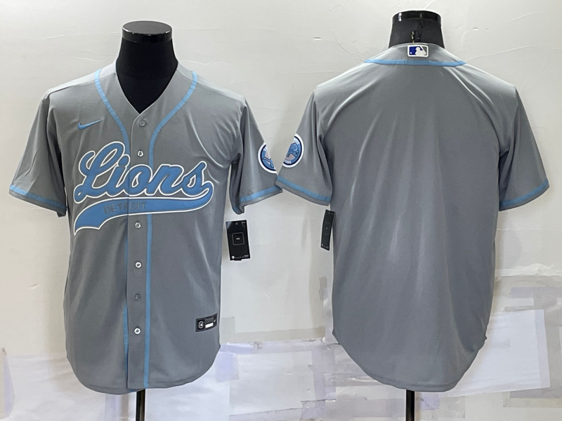 Men's Detroit Lions Blank Gray Cool Base Stitched Baseball Jersey Men's Detroit Lions Blank Gray Cool Base Stitched Baseball Jersey