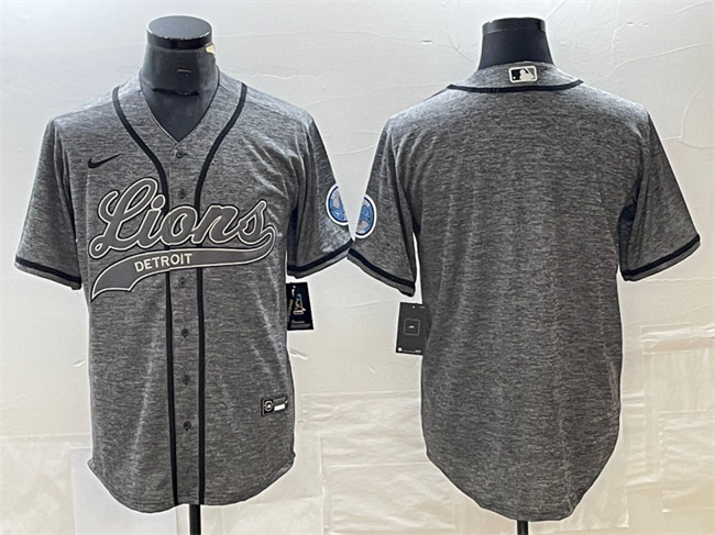 Men's Detroit Lions Blank Grey Cool Base Stitched Baseball Jersey Men's Detroit Lions Blank Grey Cool Base Stitched Baseball Jersey