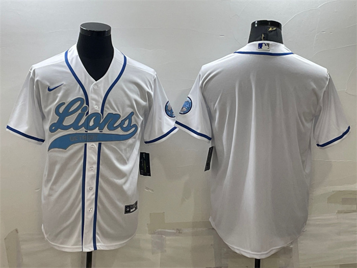 Men's Detroit Lions Blank White With Patch Cool Base Stitched Baseball Jersey Men's Detroit Lions Blank White With Patch Cool Base Stitched Baseball Jersey