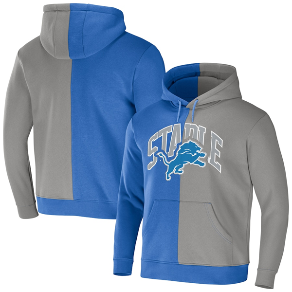 Men's Detroit Lions Blue Grey Split Logo Pullover Hoodie Men's Detroit Lions Blue Grey Split Logo Pullover Hoodie