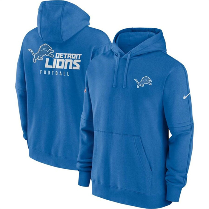 Men's Detroit Lions Blue Sideline Club Fleece Pullover Hoodie Men's Detroit Lions Blue Sideline Club Fleece Pullover Hoodie