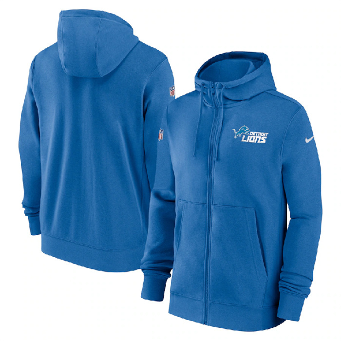 Men's Detroit Lions Blue Sideline Club Performance Full-Zip Hoodie Men's Detroit Lions Blue Sideline Club Performance Full-Zip Hoodie