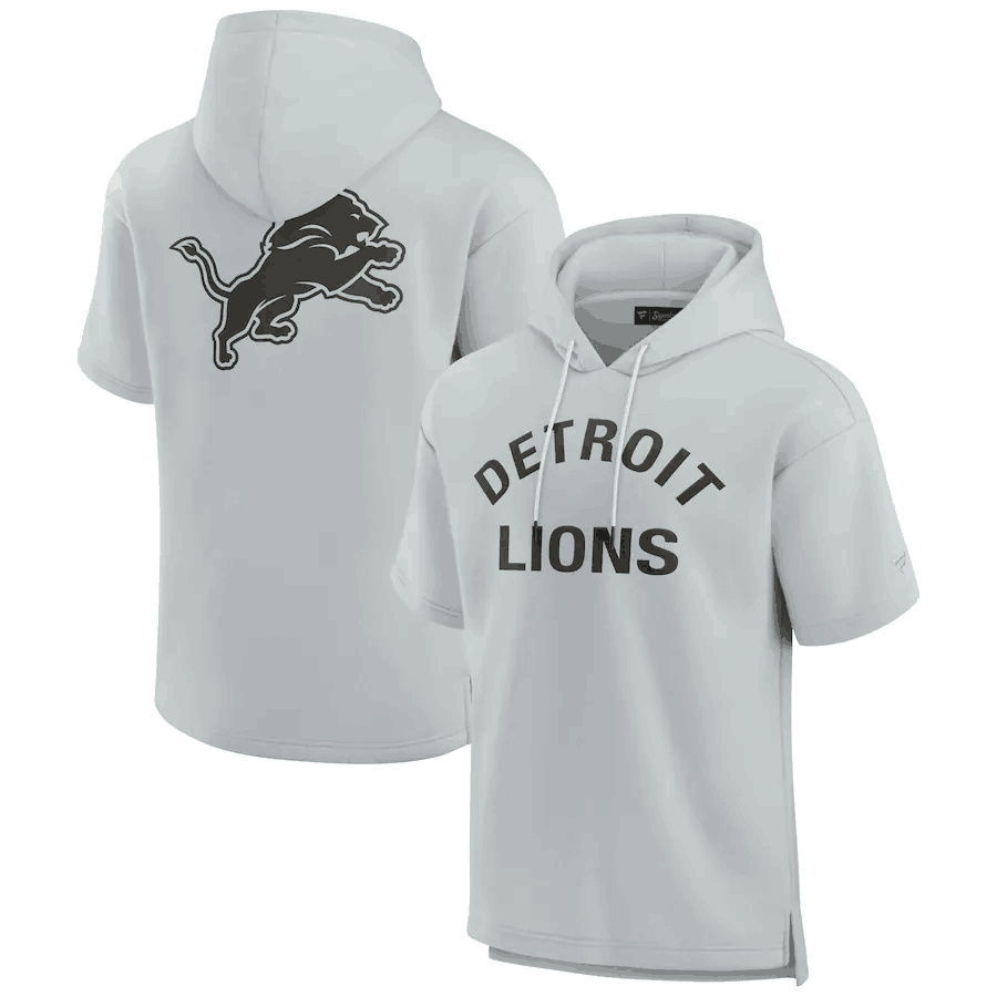 Men's Detroit Lions Gray Super Soft Fleece Short Sleeve Hoodie Men's Detroit Lions Gray Super Soft Fleece Short Sleeve Hoodie