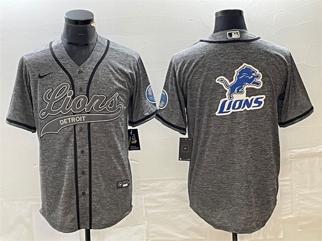 Men's Detroit Lions Grey Team Big Logo Cool Base Stitched Baseball Jersey Men's Detroit Lions Grey Team Big Logo Cool Base Stitched Baseball Jersey
