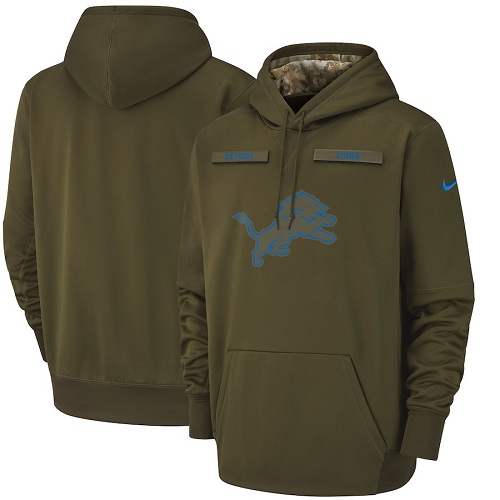 Men's Detroit Lions Nike Olive Salute to Service Sideline Therma Performance Pullover Hoodie Men's Detroit Lions Nike Olive Salute to Service Sideline Therma Performance Pullover Hoodie