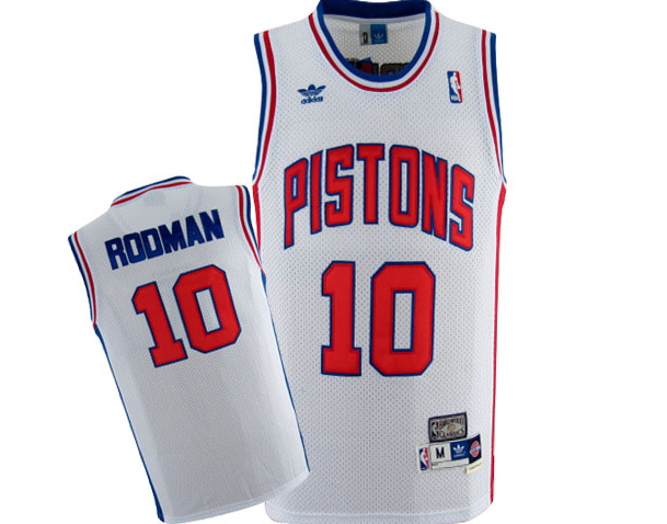 Men's Detroit Pistons #10 Dennis Rodman White Mitchell & Ness Throwback Stitched Jersey Men's Detroit Pistons #10 Dennis Rodman White Mitchell & Ness Throwback Stitched Jersey