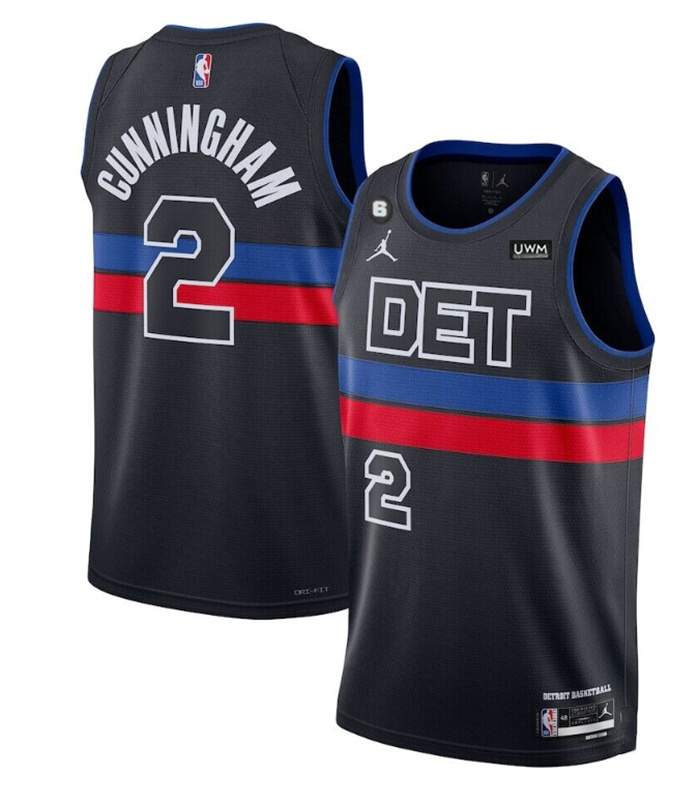 Men's Detroit Pistons #2 Cade Cunningham Black 2022 23 City Edition With NO.6 Patch Stitched Basketball Jersey Men's Detroit Pistons #2 Cade Cunningham Black 2022 23 City Edition With NO.6 Patch Stitched Basketball Jersey