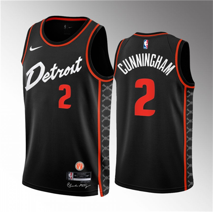 Men's Detroit Pistons #2 Cade Cunningham Black 2023 24 City Edition Stitched Basketball Jersey Men's Detroit Pistons #2 Cade Cunningham Black 2023 24 City Edition Stitched Basketball Jersey