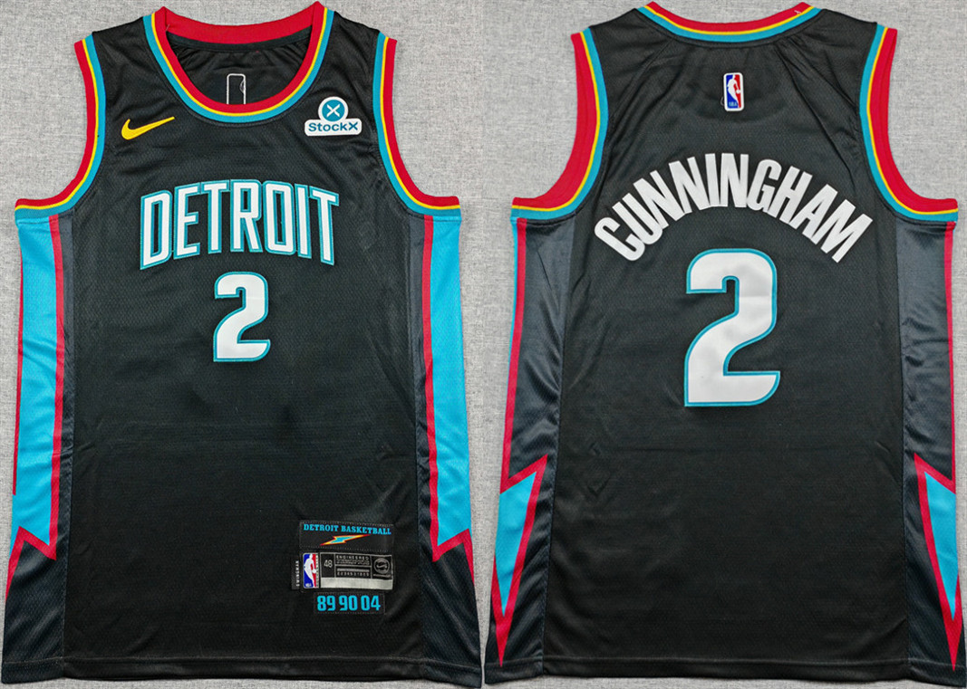 Men's Detroit Pistons #2 Cade Cunningham Black 2025-26 City Edition Stitched Basketball Jersey Men's Detroit Pistons #2 Cade Cunningham Black 2025-26 City Edition Stitched Basketball Jersey