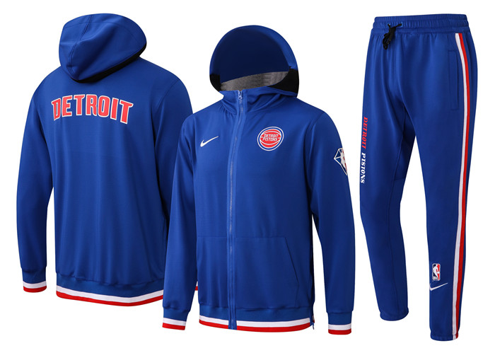 Men's Detroit Pistons 75th Anniversary Royal Performance Showtime Full-Zip Hoodie Jacket And Pants Suit Men's Detroit Pistons 75th Anniversary Royal Performance Showtime Full-Zip Hoodie Jacket And Pants Suit