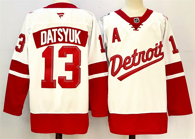 Men's Detroit Red Wings #13 Pavel Datsyuk White Red 2024-25 With A Patch Stitched Jersey Men's Detroit Red Wings #13 Pavel Datsyuk White Red 2024-25 With A Patch Stitched Jersey