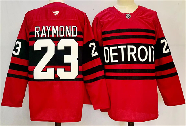 Men's Detroit Red Wings #23 Lucas Raymond Red 2024-25 Reverse Retro Stitched Jersey Men's Detroit Red Wings #23 Lucas Raymond Red 2024-25 Reverse Retro Stitched Jersey