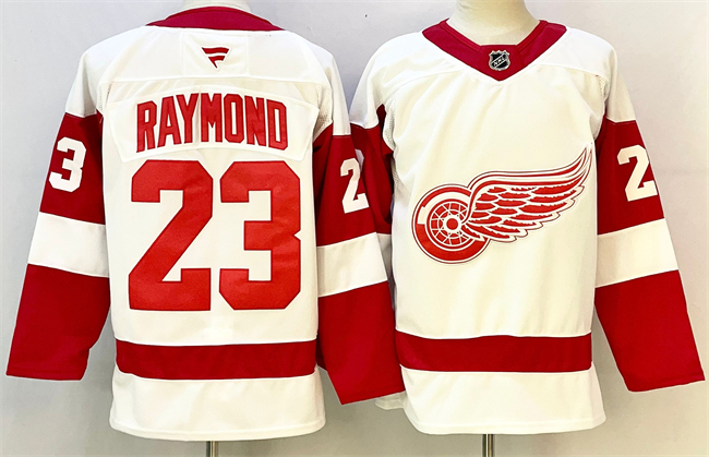 Men's Detroit Red Wings #23 Lucas Raymond White 2024-25 Stitched Jersey Men's Detroit Red Wings #23 Lucas Raymond White 2024-25 Stitched Jersey