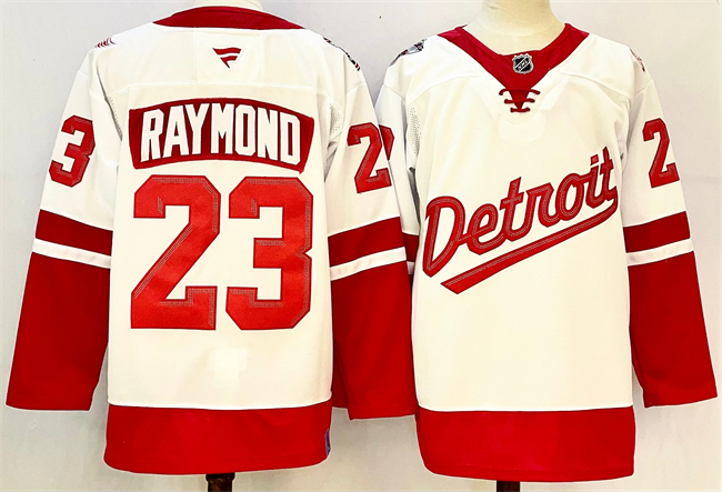 Men's Detroit Red Wings #23 Lucas Raymond White Red 2024-25 Stitched Jersey Men's Detroit Red Wings #23 Lucas Raymond White Red 2024-25 Stitched Jersey