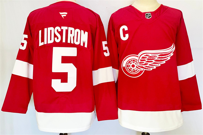 Men's Detroit Red Wings #5 Nicklas Lidstrom Red 2024-25 Stitched Jersey Men's Detroit Red Wings #5 Nicklas Lidstrom Red 2024-25 Stitched Jersey