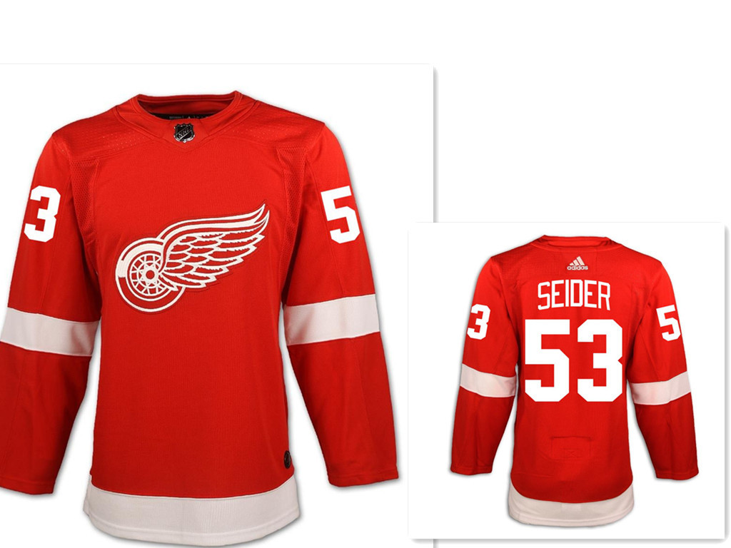 Men's Detroit Red Wings #53 Moritz Seider Red Home Hockey Stitched NHL Jersey