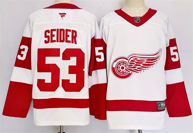 Men's Detroit Red Wings #53 Moritz Seider White 2024-25 Stitched Jersey Men's Detroit Red Wings #53 Moritz Seider White 2024-25 Stitched Jersey