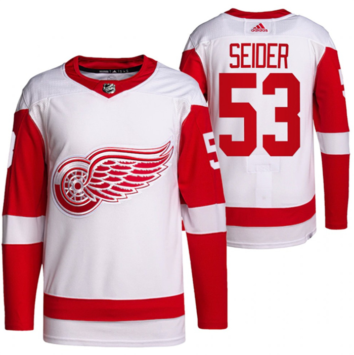 Men's Detroit Red Wings #53 Moritz Seider White Stitched Jersey Men's Detroit Red Wings #53 Moritz Seider White Stitched Jersey