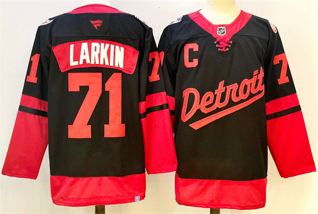 Men's Detroit Red Wings #71 Dylan Larkin Black With C Patch 2024-25 Stitched Jersey Men's Detroit Red Wings #71 Dylan Larkin Black With C Patch 2024-25 Stitched Jersey