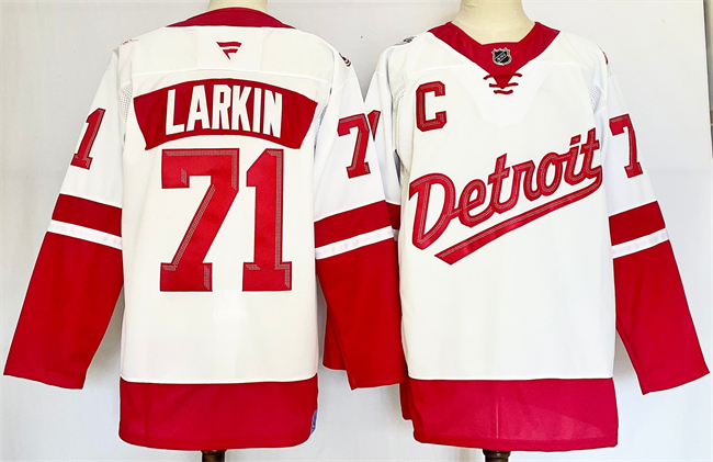 Men's Detroit Red Wings #71 Dylan Larkin White Red 2024-25 With C Patch Stitched Jersey Men's Detroit Red Wings #71 Dylan Larkin White Red 2024-25 With C Patch Stitched Jersey