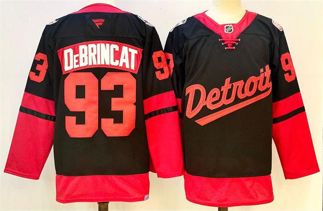 Men's Detroit Red Wings #93 Alex DeBrincat Black 2024-25 Stitched Jersey Men's Detroit Red Wings #93 Alex DeBrincat Black 2024-25 Stitched Jersey