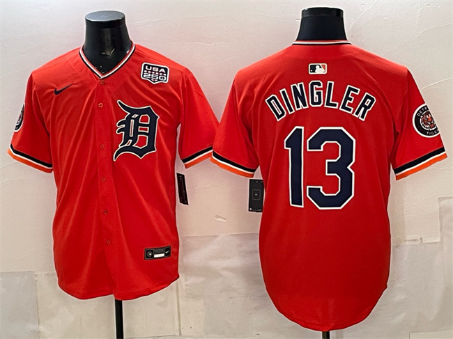 Men's Detroit Tigers #13 Dillon Dingler Orange 2026 Alternate USA 250' Patch Vapor Premier Limited Stitched Baseball Jersey Men's Detroit Tigers #13 Dillon Dingler Orange 2026 Alternate USA 250' Patch Vapor Premier Limited Stitched Baseball Jersey