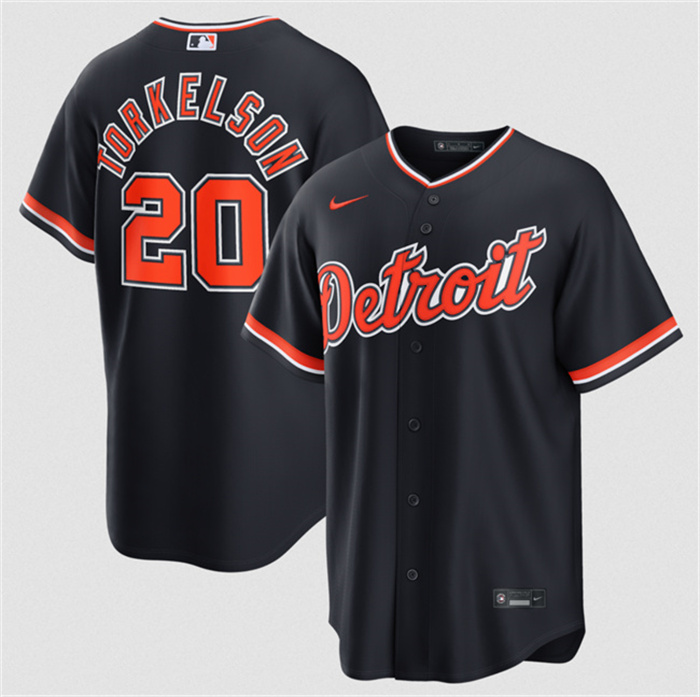 Men's Detroit Tigers #20 Spencer Torkelson Navy Alternate Stitched Baseball Jersey Men's Detroit Tigers #20 Spencer Torkelson Navy Alternate Stitched Baseball Jersey