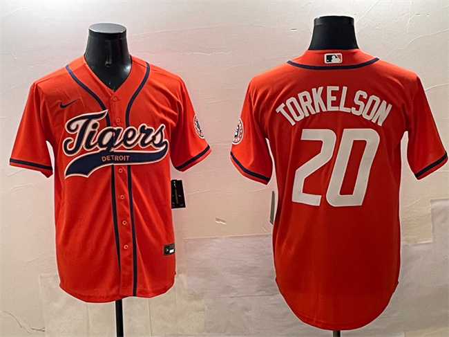 Men's Detroit Tigers #20 Spencer Torkelson Orange With Patch Cool Base Stitched Baseball Jersey Men's Detroit Tigers #20 Spencer Torkelson Orange With Patch Cool Base Stitched Baseball Jersey
