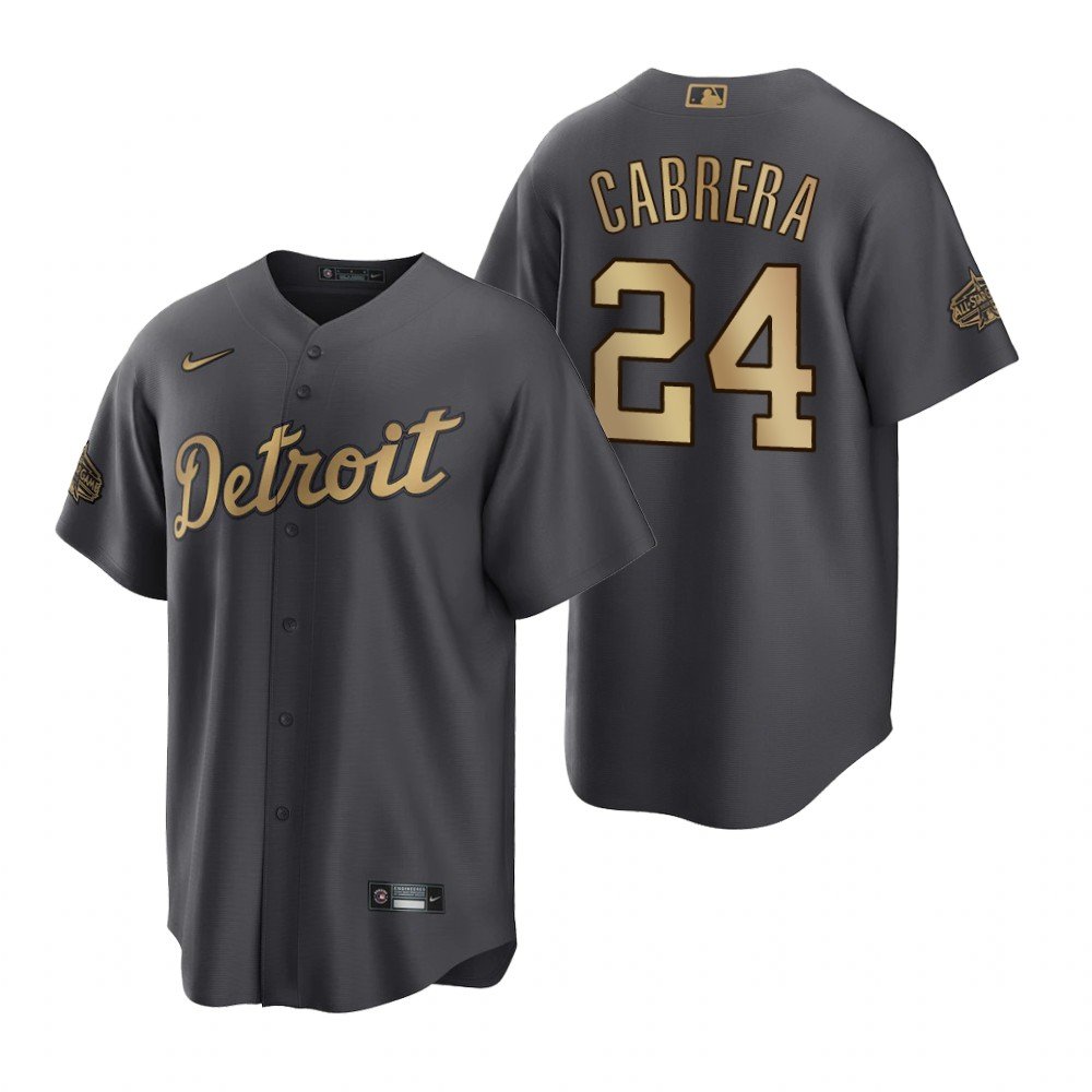 Men's Detroit Tigers #24 Miguel Cabrera 2022 All-Star Charcoal Base Base Stitched Jersey