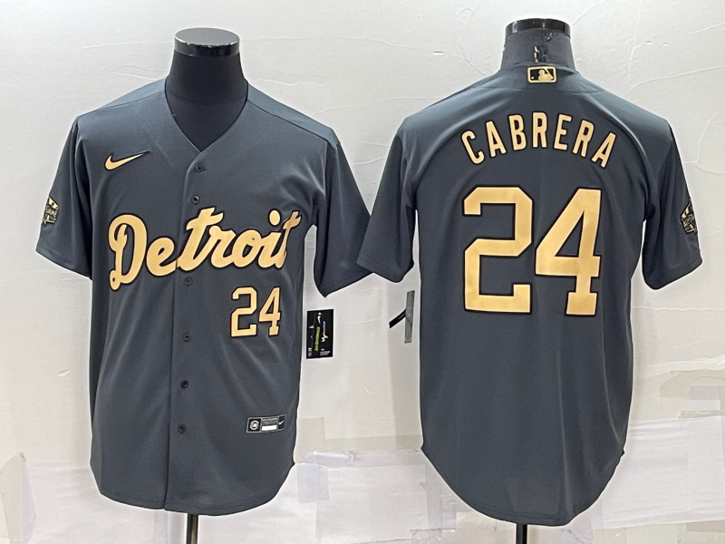 Men's Detroit Tigers #24 Miguel Cabrera 2022 All-Star Charcoal Cool Base Stitched Jersey