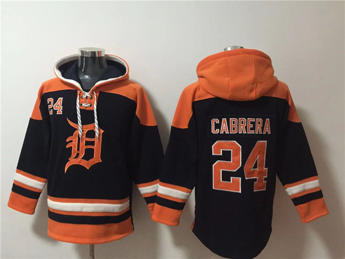Men's Detroit Tigers #24 Miguel Cabrera Black Orange Lace-Up Pullover Hoodie Men's Detroit Tigers #24 Miguel Cabrera Black Orange Lace-Up Pullover Hoodie