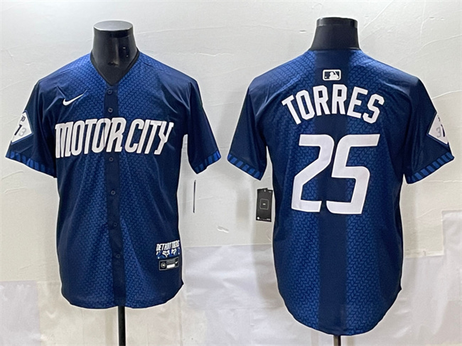 Men's Detroit Tigers #25 Gleyber Torres Navy City Connect Cool Base Limited Stitched Jersey Men's Detroit Tigers #25 Gleyber Torres Navy City Connect Cool Base Limited Stitched Jersey