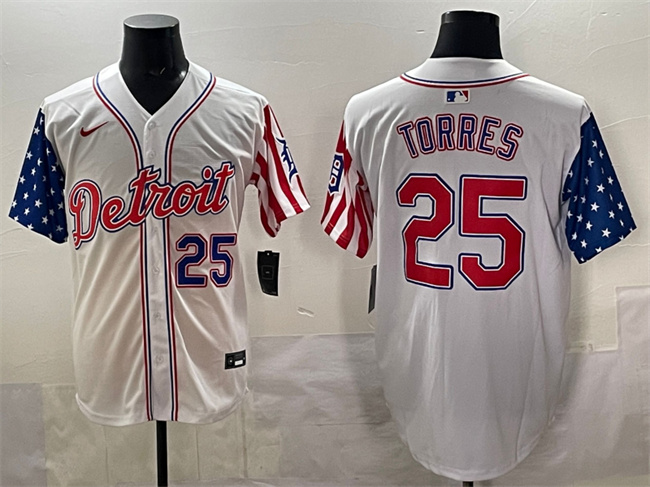 Men's Detroit Tigers #25 Gleyber Torres White 2025 Memorial Day Vapor Premier Limited Stitched Baseball Jersey Men's Detroit Tigers #25 Gleyber Torres White 2025 Memorial Day Vapor Premier Limited Stitched Baseball Jersey