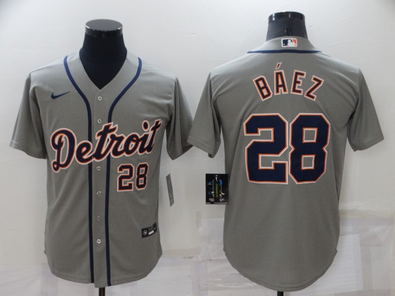 Men's Detroit Tigers #28 Javier Báez Grey Cool Base Stitched Jersey Men's Detroit Tigers #28 Javier Báez Grey Cool Base Stitched Jersey