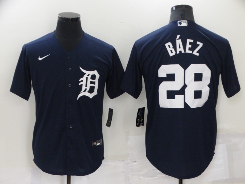 Men's Detroit Tigers #28 Javier Báez Navy Cool Base Stitched Jersey
