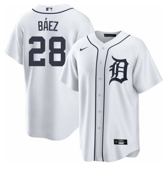 Men's Detroit Tigers #28 Javier Báez White Cool Base Stitched Jersey Men's Detroit Tigers #28 Javier Báez White Cool Base Stitched Jersey